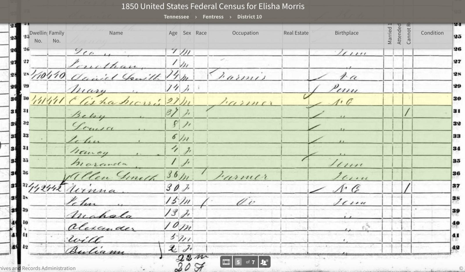 The Elisha Morris (the younger) family in Tennessee